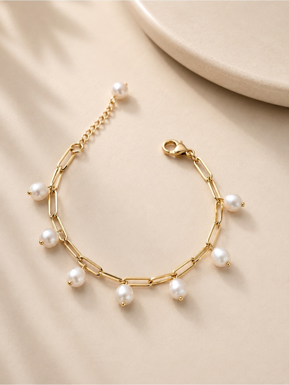 Freshwater Pearl Drop Paperclip Bracelet | Gold Plated Stainless Steel